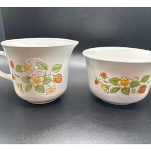 Vintage Corelle Strawberry Sundae Creamer and Sugar Bowl (No Lid) Set 1980s
